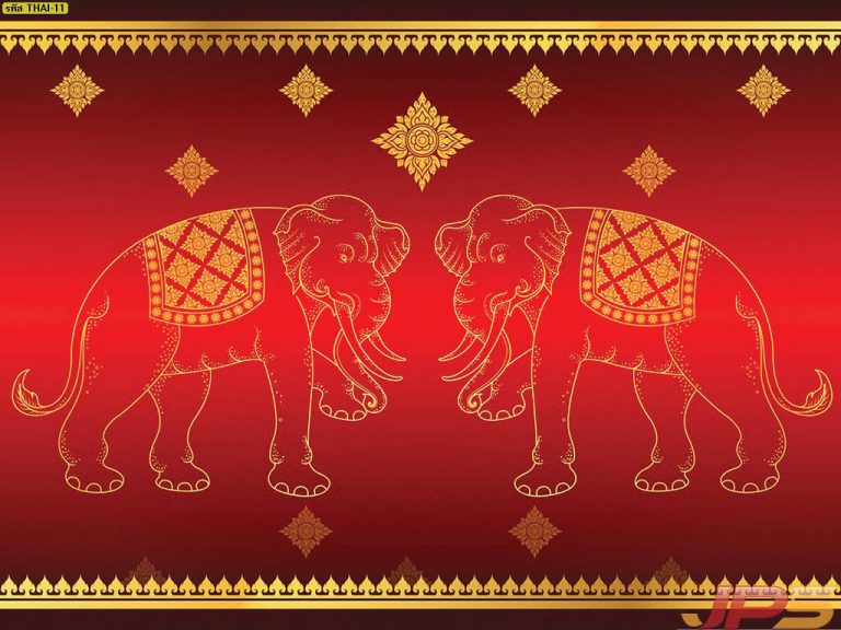 ลายช้างไทยคู่ สีแดง