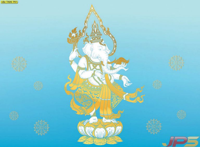 ช้างบนดอกบัว สีฟ้า