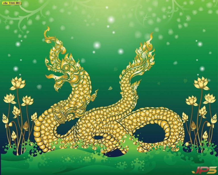 พญานาคเดี่ยวสีทอง พื้นหลังสีเขียว