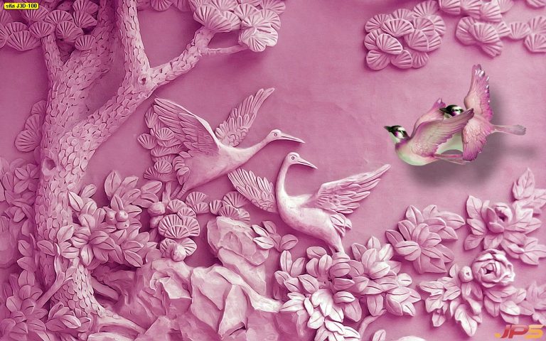 ภาพ 3D ลายนก สีชมพู