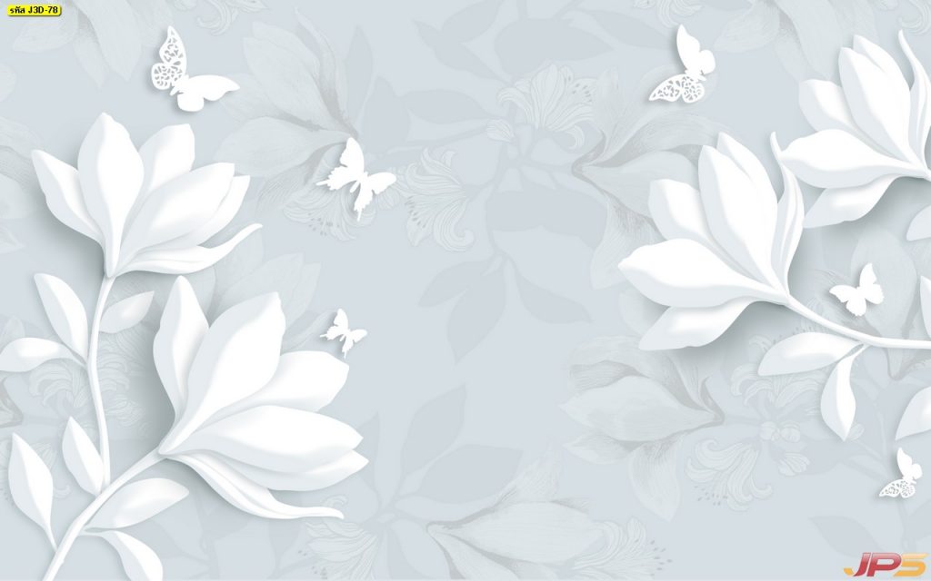 ภาพ3D ลายดอกไม้สีขาว พื้นหลังสีเทา