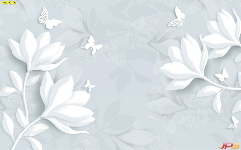 ภาพ3D ลายดอกไม้สีขาว พื้นหลังสีเทา