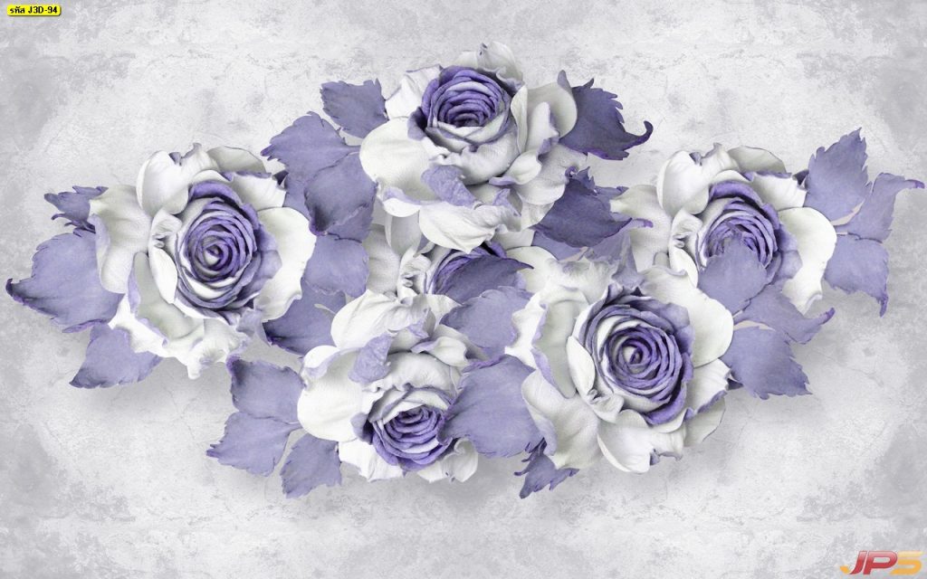 ภาพ 3D ลายดอกกุหลาบสีม่วงปนขาว