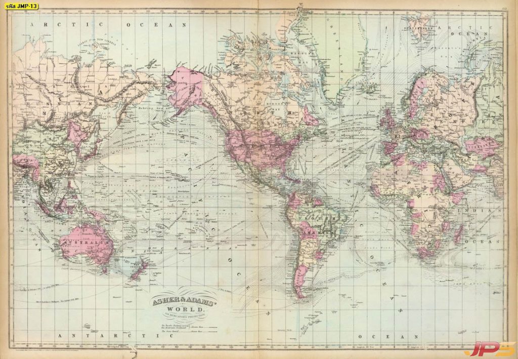 แผนที่โลกมีเส้นตรงเชื่อมจุดต่างๆ