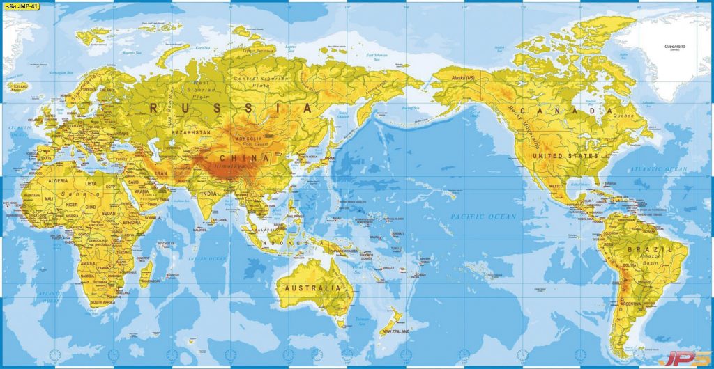แผนที่โลก สีฟ้าเหลือง