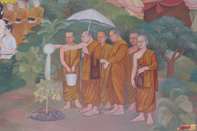 ลายไทย ภาพพระรดน้ำต้นโพธิ์