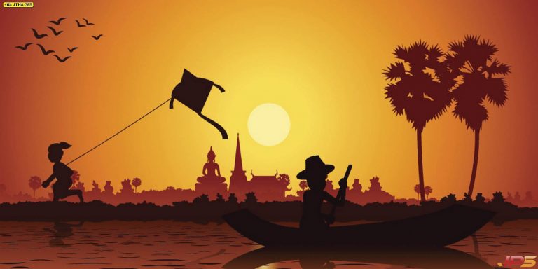 ภาพลายไทย พระอาทิตย์กำลังตกดิน