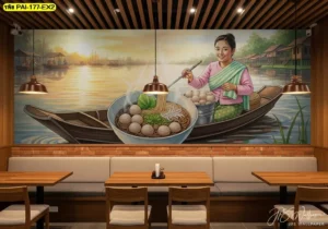 ตกแต่งร้านก๋วยเตี๋ยวเรือสร้างบรรยากาศแบบไทยแท้ ด้วยวอลเปเปอร์สั่งพิมพ์ลายก๋วยเตี๋ยวโบราณที่สะท้อนวัฒนธรรมการกินของคนไทย