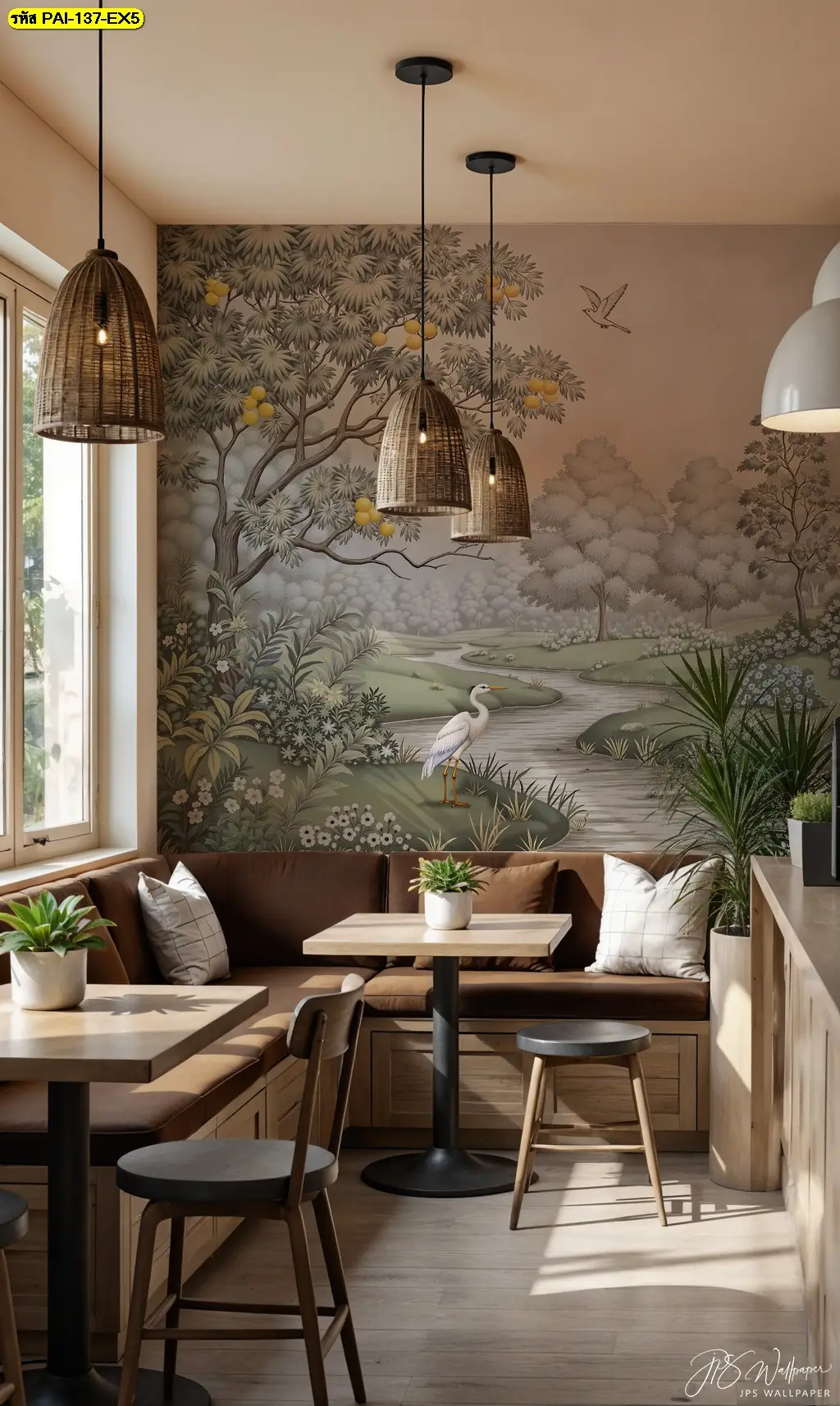 สร้างบรรยากาศที่น่าจดจำให้ร้านขนม คาเฟ่ ด้วย วอลเปเปอร์ลายสวนป่าสไตล์ยุโรป ลายต้นไม้และสวนสวยสไตล์ยุโรปคลาสสิก