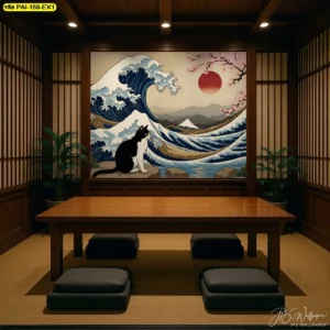 สร้างบรรยากาศร้านให้พิเศษด้วย Mount Fuji and cat art wallpaper for restaurant ที่มีภาพแมวน่ารักและองค์ประกอบศิลป์แบบญี่ปุ่น