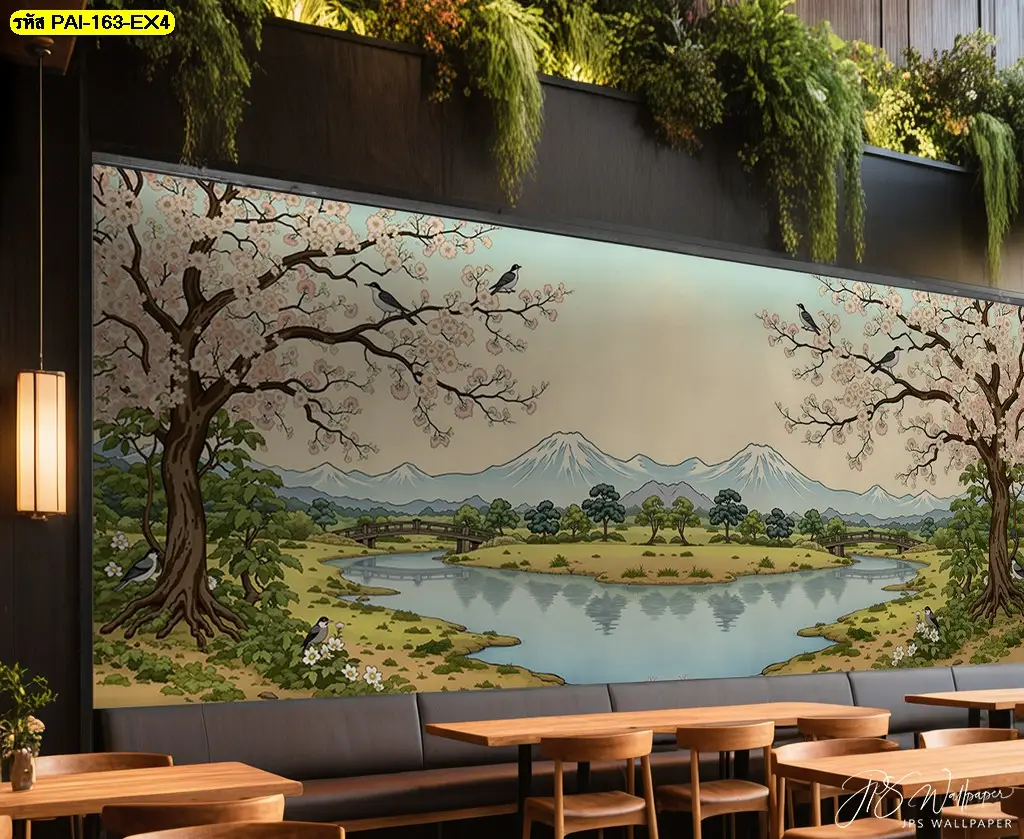 Japanese restaurant wall mural ช่วยสร้างบรรยากาศร้านอาหารแบบญี่ปุ่นด้วยภาพวาดทิวทัศน์ญี่ปุ่นติดผนังลายฟูจิ
