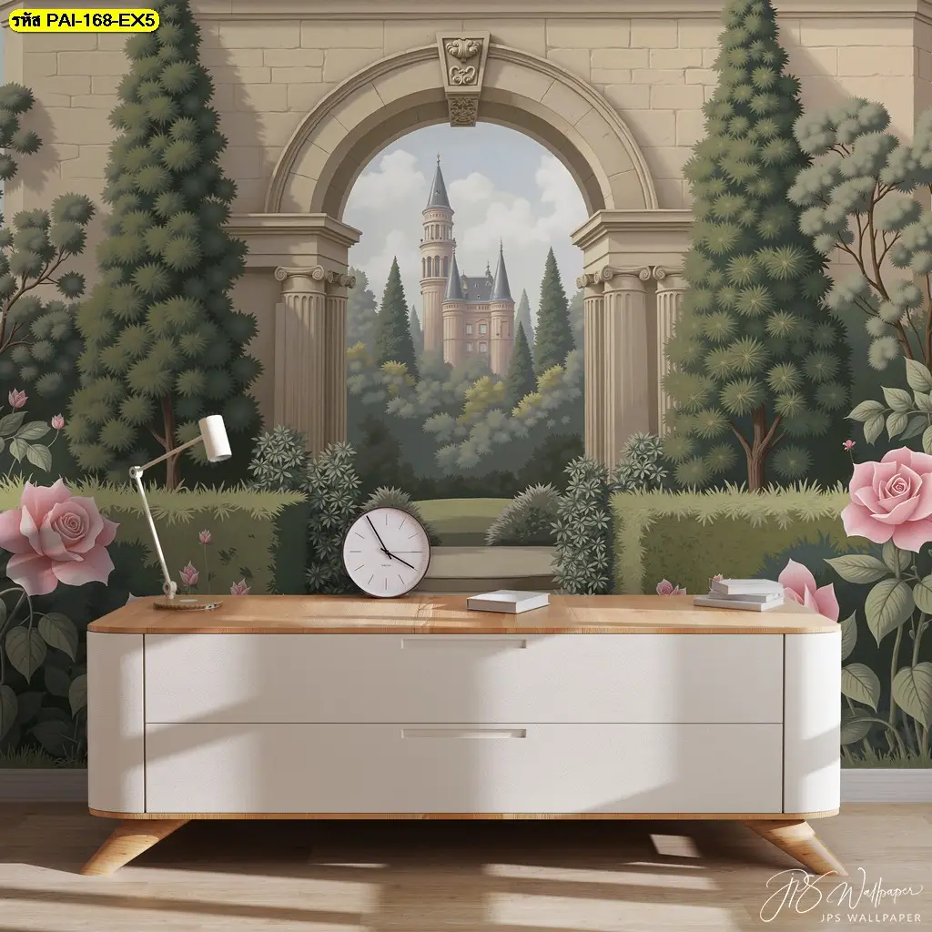 เปลี่ยนห้องด้วยวอลเปเปอร์ลายสวนยุโรปแต่งห้องรับแขกที่เป็น Romantic rose wallpaper สร้างบรรยากาศที่อบอุ่นและผ่อนคลาย
