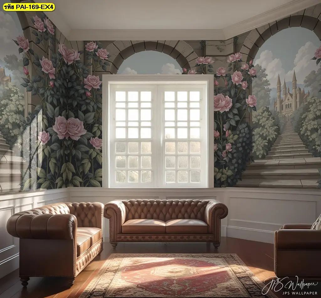 เลือกวอลเปเปอร์สั่งพิมพ์ลายสวนดอกไม้วินเทจที่เป็นรูปติดผนังลายสวนกุหลาบโรแมนติก เพื่อสร้างผนังที่โดดเด่นน่าสนใจ
