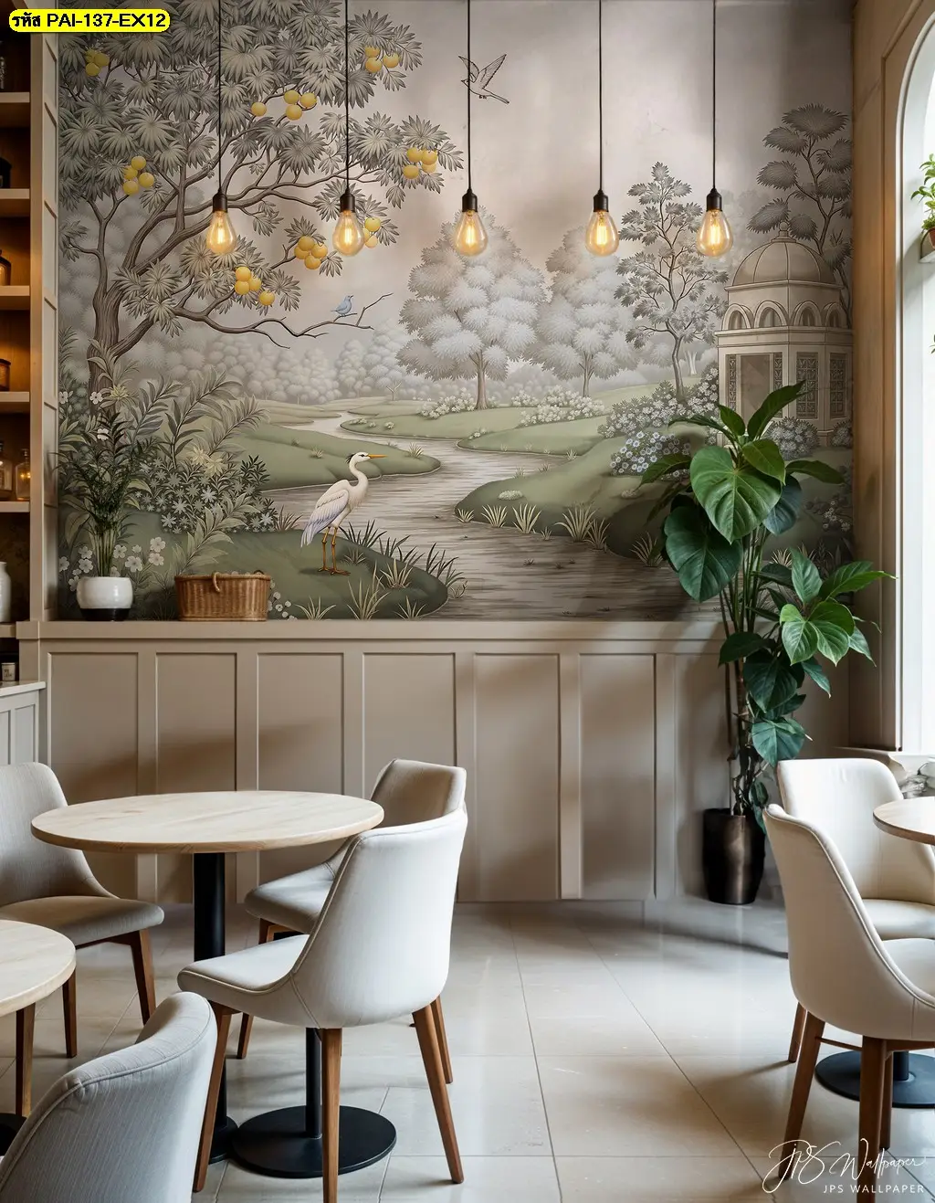 ไอเดียการใช้วอลเปเปอร์สั่งพิมพ์ลายธรรมชาติแต่งร้านกาแฟ ที่เป็น Custom mural for cafe เพื่อสร้างเอกลักษณ์เฉพาะตัว