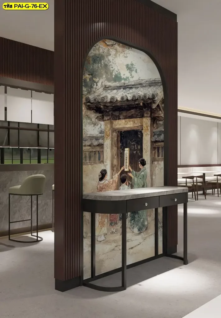 วอลเปเปอร์ภาพวาดสไตล์เอเชียและภาพติดผนังสวยงามช่วยสร้างความประทับใจในร้านอาหารเกาหลีพร้อมบรรยากาศย้อนยุค