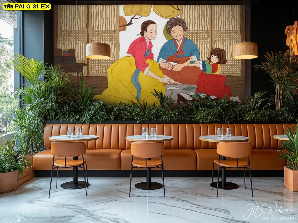 วอลเปเปอร์ตกแต่งคาเฟ่สไตล์เกาหลีช่วยสร้างภาพติดผนังร้านกาแฟบรรยากาศอบอุ่นให้มีมุมถ่ายรูปสวยงามและน่าจดจำ