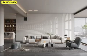 วอลเปเปอร์ภาพลวงตาสร้างมิติเป็นไอเดียแต่งผนังห้องให้ดูกว้างขึ้น ช่วยตกแต่งห้องนั่งเล่นให้ดูโปร่งโล่งและทันสมัยอย่างมีสไตล์