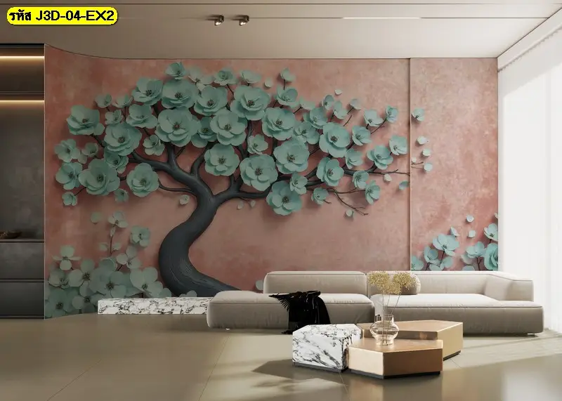 รูปภาพตกแต่งผนังดอกซากุระโทนสีอบอุ่นสไตล์เอเชียเพื่อยกระดับความหรูหราของบ้าน