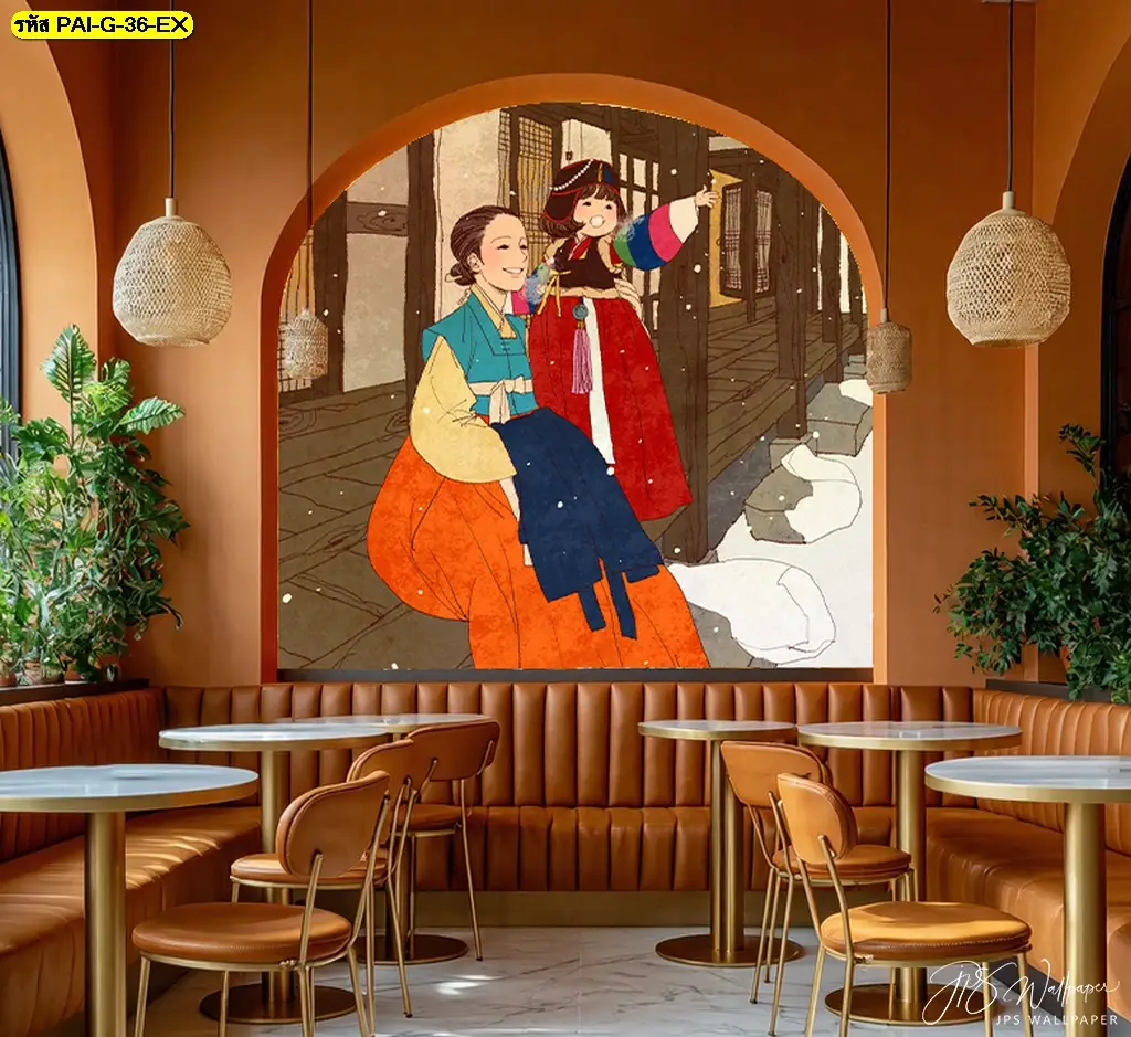 รูปตกแต่งผนังคาเฟ่ลายการ์ตูนเกาหลีและวอลเปเปอร์สั่งพิมพ์สำหรับคาเฟ่ เป็นคู่หูที่ช่วยเพิ่มเสน่ห์และความสวยงามให้กับร้าน