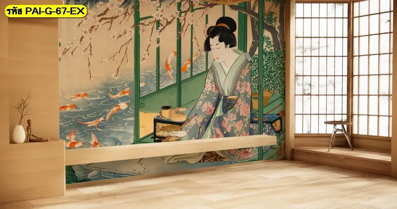 รูปติดผนังลายผู้หญิงใส่ชุดฮันบกคือ Asian art restaurant wall decor ที่เสริมเอกลักษณ์ให้ร้านอาหารเกาหลีโมเดิร์น