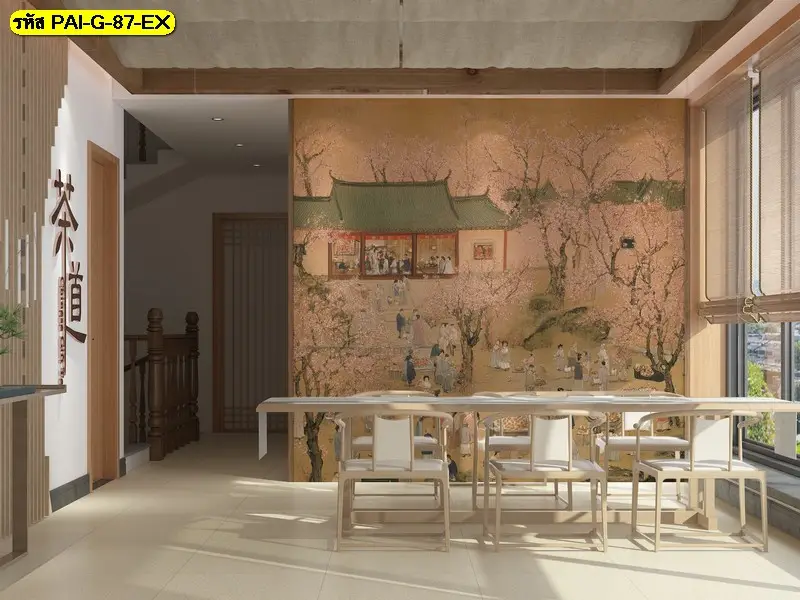 วอลเปเปอร์ภาพวาดสีน้ำสไตล์เกาหลีช่วยเปลี่ยนผนังร้านอาหารให้มีเอกลักษณ์และเป็นมุมถ่ายรูปที่ลูกค้าชื่นชอบ