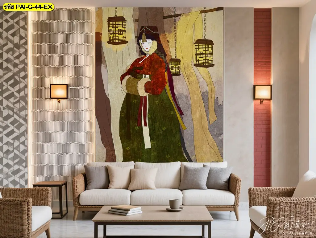 ภาพแต่งบ้านสไตล์เกาหลีโมเดิร์นและวอลเปเปอร์ลายศิลปะเกาหลีร่วมสมัยช่วยเปลี่ยนบ้านให้มีชีวิตชีวาด้วย large artistic living room wallpaper