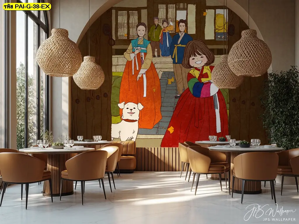 วอลเปเปอร์สั่งพิมพ์สำหรับร้านอาหารเป็นองค์ประกอบสำคัญในการตกแต่งร้านอาหารเกาหลีสไตล์โมเดิร์นให้น่าสนใจและดึงดูดลูกค้า