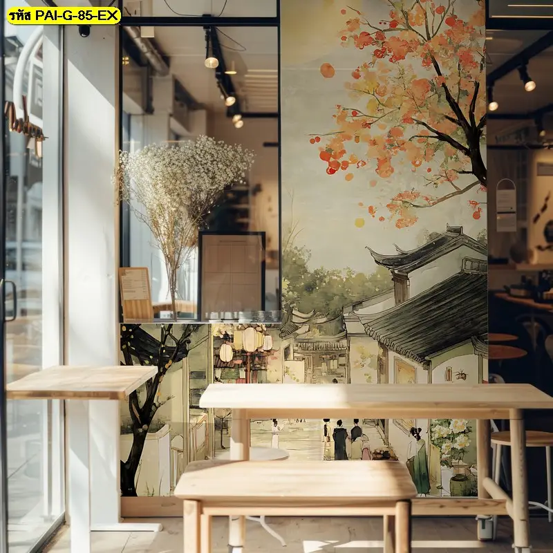 ภาพตกแต่งร้านอาหารแนววัฒนธรรมที่สวยงาม เช่นภาพวาดวิถีชีวิตคนเกาหลีโบราณ ทำให้ร้านดูมีเอกลักษณ์ไม่ซ้ำใคร