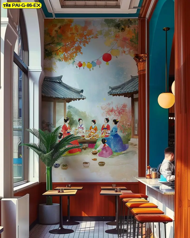 ตัวอย่าง วอลเปเปอร์สั่งพิมพ์ลายเส้นมินิมอลเกาหลี ดีไซน์เฉพาะตัว ไม่เหมือนใคร เหมาะกับร้านที่ต้องการความยูนีค