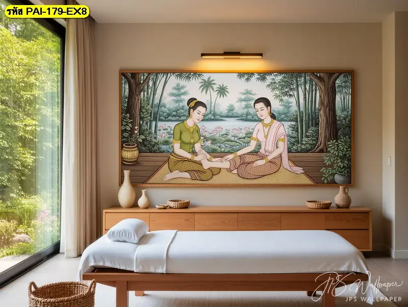 วอลเปเปอร์ลายไทย ภาพนวดแผนไทย สั่งผลิตในไทย พร้อมสั่งพิมพ์ขนาดที่กำหนดเอง เหมาะทุกขนาดผนัง