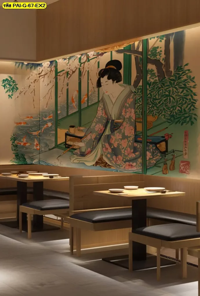 วอลเปเปอร์ภาพวาดสีน้ำเกาหลีที่เป็น modern Korean art mural สร้างความสดใสและแรงบันดาลใจให้กับร้านอาหาร