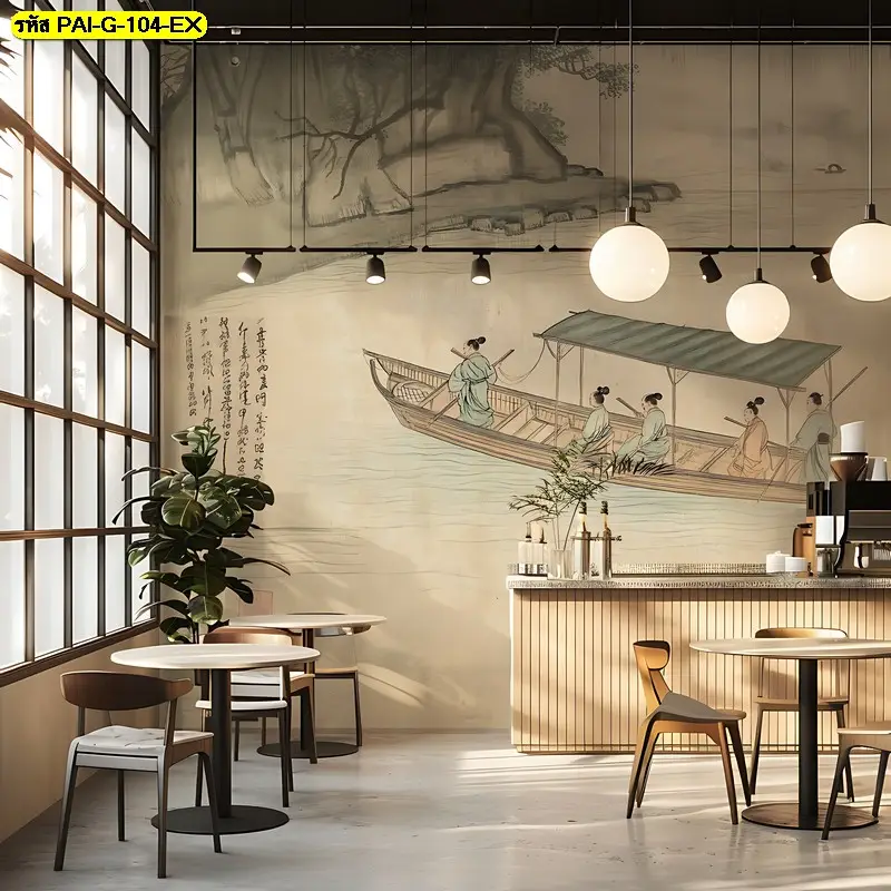 ภาพวาดวิถีชีวิตคนเกาหลีโบราณที่สวยงาม เป็นรูปติดผนังร้านอาหารบรรยากาศอบอุ่นที่ชวนให้ลูกค้าเข้ามาสัมผัส