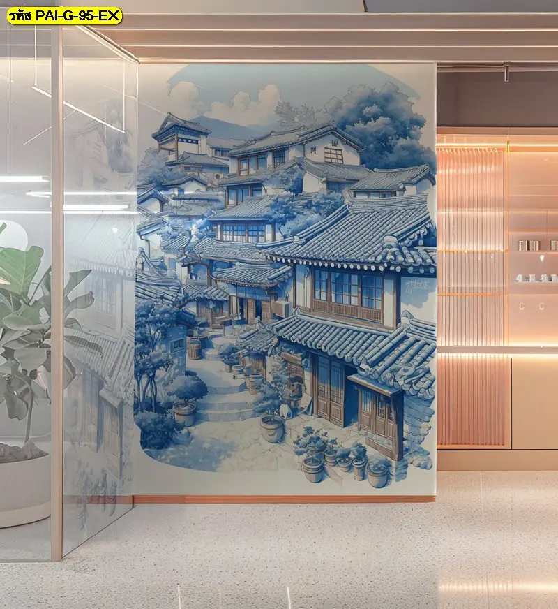 วอลเปเปอร์สั่งพิมพ์ลายภาพวาดสีน้ำที่เป็น Korean landscape painting mural ช่วยสร้างผนังที่โดดเด่นและเป็นจุดถ่ายรูปได้