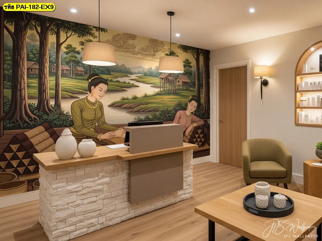 เติมเต็มความรู้สึกอบอุ่นด้วย วอลเปเปอร์นวดแผนไทยที่พิมพ์บนผ้าแคนวาสไร้รอยต่อ สวยงาม