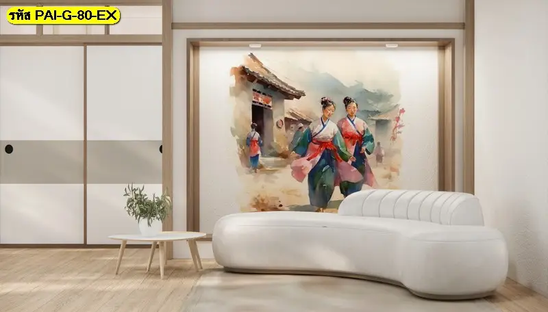 รูปติดผนังลายผู้หญิงใส่ชุดฮันบกคือวอลเปเปอร์ลายภาพวาดสไตล์เอเชียที่เหมาะสำหรับออกแบบร้านอาหารสไตล์เกาหลี-ญี่ปุ่นให้ลงตัว