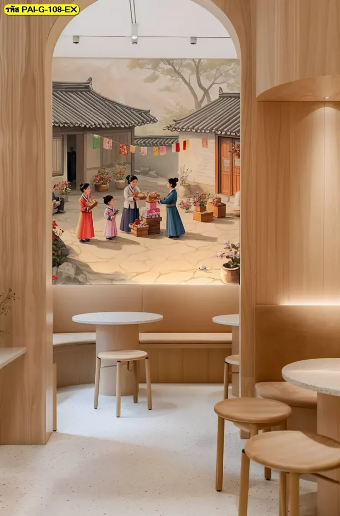 รูปภาพตกแต่งร้านอาหารเกาหลีสมัยใหม่ ที่ผสมผสานความเรียบง่ายและศิลปะเข้าด้วยกันอย่างลงตัว เพิ่มความน่าสนใจ