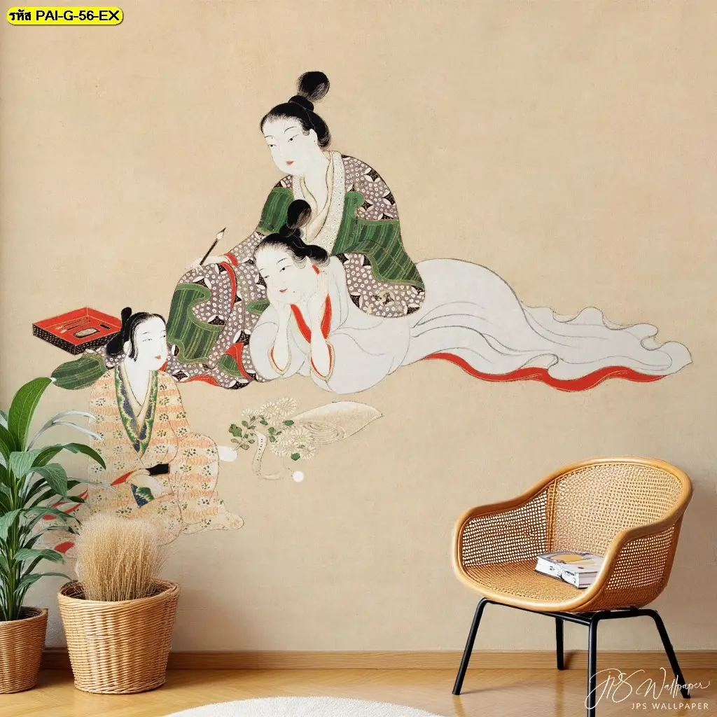 วอลเปเปอร์ลายศิลปะเกาหลีร่วมสมัยเปลี่ยนผนังให้มีชีวิตชีวาและเติมเต็มไอเดียแต่งผนังห้องนั่งเล่นให้มีศิลปะในบ้านสไตล์โมเดิร์น