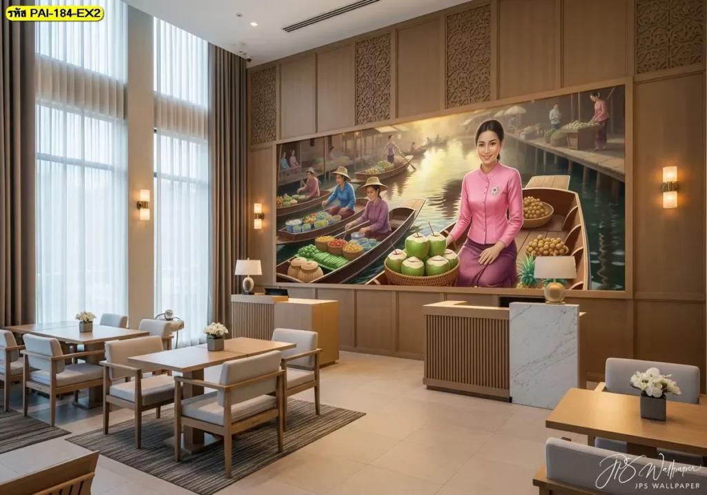 วอลเปเปอร์ผลไม้ไทยแต่งร้านอาหารไทยทำให้ร้านมีอัตลักษณ์และสะท้อนวัฒนธรรมไทยในทุกมุมที่ลูกค้าเห็น