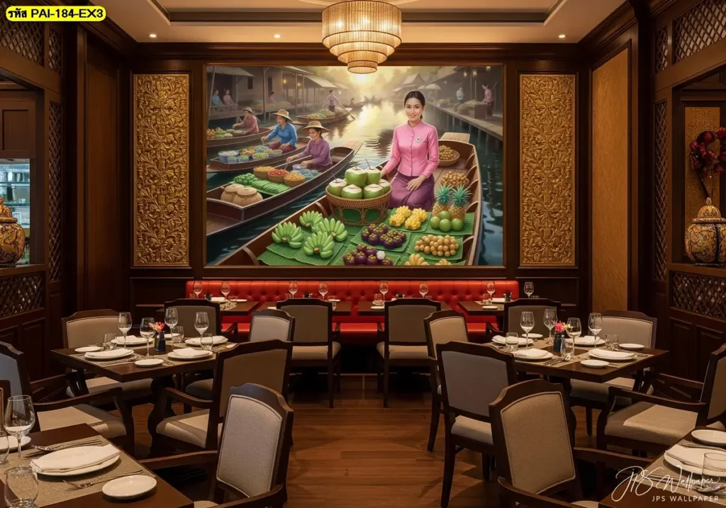 วอลเปเปอร์ตลาดน้ำไทยแต่งร้านผลไม้ ช่วยให้ร้านและโรงแรมโดดเด่นและบอกเล่าความเป็นไทยได้อย่างทรงพลัง