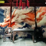 วอลเปเปอร์มังกรตกแต่งทางเดินช่วยเพิ่มบรรยากาศแบบจีนและเสริมความน่าสนใจให้พื้นที่เชื่อมต่อของอาคารดูเด่นขึ้น