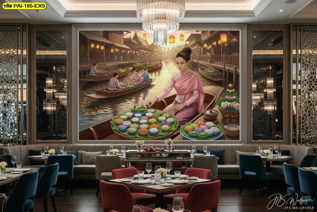 วอลเปเปอร์แต่งผนังร้านขนมไทยร่วมสมัยช่วยสร้างประสบการณ์ใหม่ให้ลูกค้าในร้านขนมหวาน โรงแรมหรู และร้านอาหารไทยทุกกลุ่มเป้าหมาย