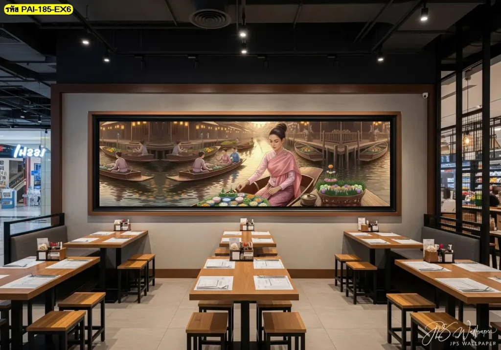 วอลเปเปอร์ภาพตลาดน้ำไทยแต่งร้านอาหารช่วยสร้างบรรยากาศร่วมสมัยและเอกลักษณ์โดดเด่นให้ร้านอาหารไทยและโรงแรมหรูในทุกมุม
