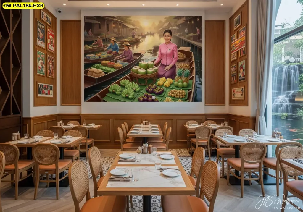วอลเปเปอร์ผลไม้ไทยแต่งร้านอาหารไทยสื่อถึงความสดใหม่ของผลผลิตไทยและยกระดับบรรยากาศในร้านอาหารหรือโรงแรมหรูให้โดดเด่น