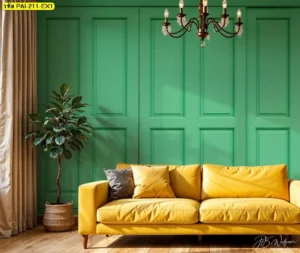 วอลเปเปอร์ลายไม้สีเขียวสไตล์ Vintage wood panel wallpaper เหมาะสำหรับวอลเปเปอร์ลายไม้ตกแต่งภายในที่ต้องการบรรยากาศเรียบหรูและอบอุ่น