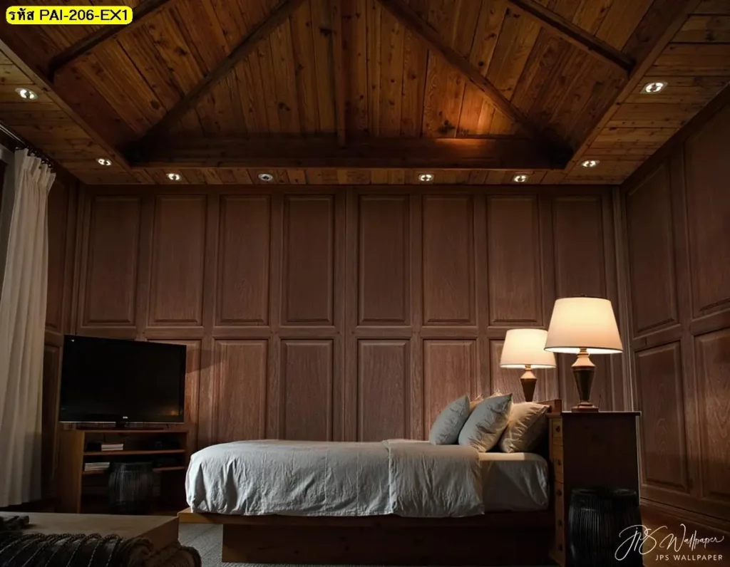 ภาพติดผนังลายผนังไม้ตกแต่งสไตล์วินเทจจากวอลเปเปอร์ลายไม้แนวคลาสสิกที่ช่วยเพิ่มความลึกและความหรูให้ผนัง