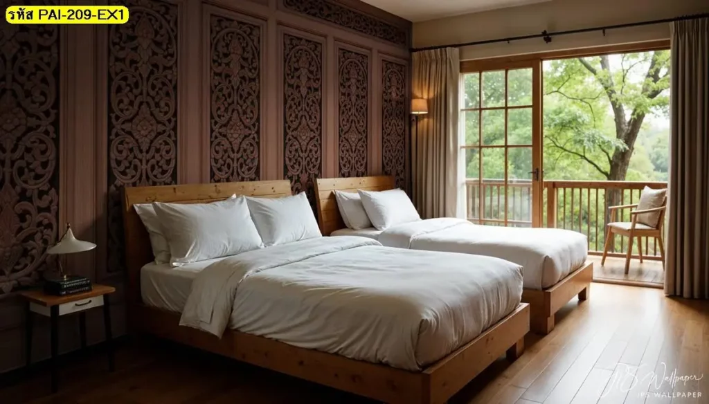 วอลเปเปอร์ลายไม้แกะสลักไทยแนวศิลป์ไทยในรูปแบบวอลเปเปอร์กรุผนังลายไม้แกะลาย Thai style wall mural design ที่ช่วยสร้างบรรยากาศไทย