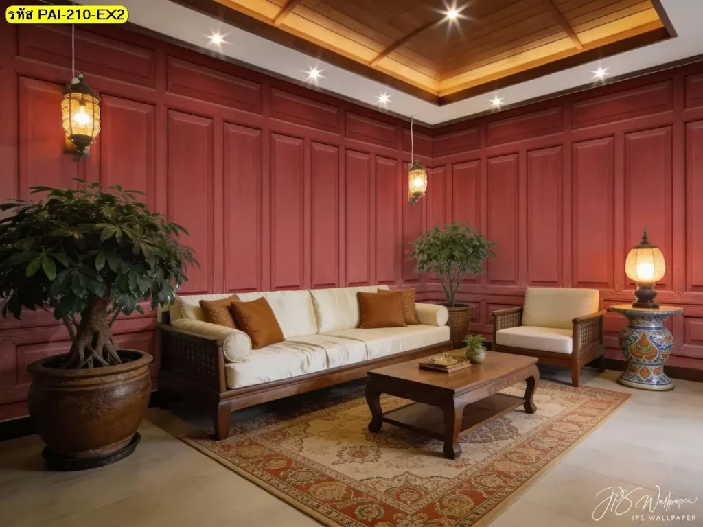 วอลเปเปอร์ลายไม้สีน้ำตาลแดง Red Wood Panel Wall Mural ไอเดียตกแต่งผนังสไตล์คลาสสิก