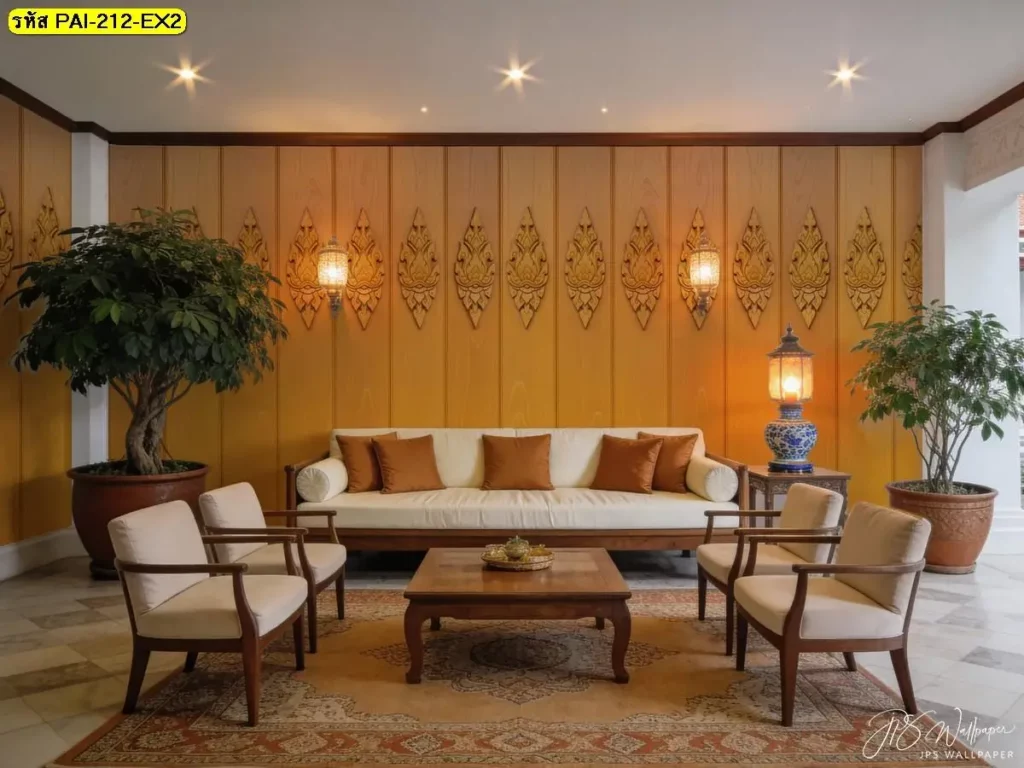 วอลเปเปอร์ลายไม้ตกแต่งผนังโทนอบอุ่นในสไตล์วอลเปเปอร์ลายกรุไม้โบราณสำหรับภาพติดผนังลายไม้ลายไทยที่ต้องการความเป็นไทยร่วมสมัย