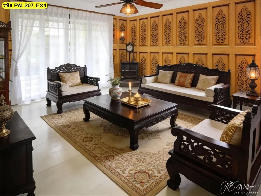 วอลเปเปอร์ลายไม้ตกแต่งผนังแนวไทยร่วมสมัยด้วยวอลเปเปอร์ลายกรุไม้โบราณสำหรับภาพติดผนังลายไม้ลายไทยที่ต้องการบรรยากาศคลาสสิก