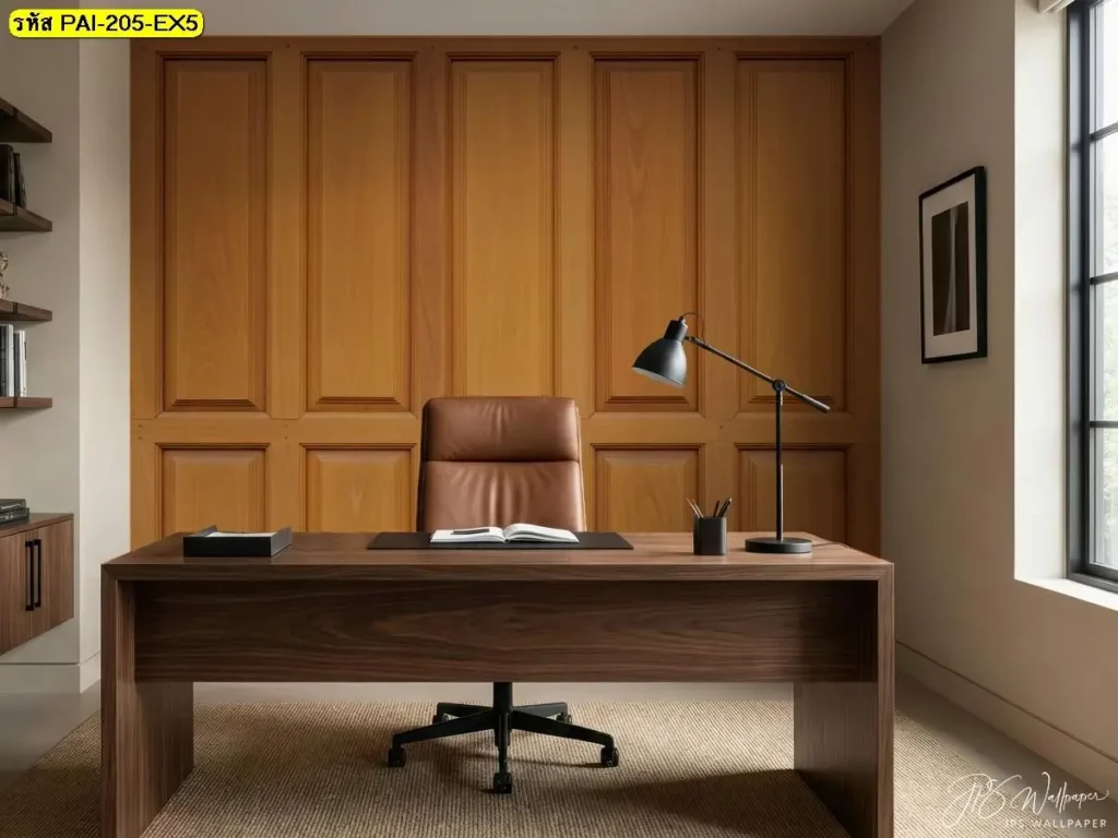 ภาพติดผนังลายไม้คลาสสิกโทนไม้เข้มด้วยวอลเปเปอร์ลายไม้คลาสสิกแบบ Classic wooden wall panel mural ที่ช่วยเพิ่มมิติให้พื้นที่